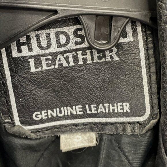 VTG Women’s Black Fringed Leather Heavy Biker Motorcycle Jacket Size S Hudson - Picture 10 of 14